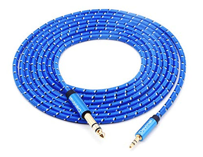 1/4" to 3.5mm Stereo Cable, 3.5mm to 1/4 inch TRS Adapter Cable, aux to Quarter inch Cord Lead with Extra Durable Nylon Braid Gold Plated 6 Feet 1.8 Meter