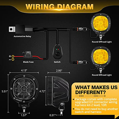 Auxbeam P4 Series 4-Inch Amber LED Offroad Lights Round LED Pods 2-Pack | 90W Powerful Spot Beam, Yellow Fog Lights, Windshield Hood Mount, Auxiliary Light Bar, for Pickup Truck Car Boat Motorcycle - color: P4 Series Amber Offroad Lights