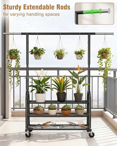 EAGMAK Rolling Clothes Rack Heavy Duty Clothing Racks with 3 Shelves, Black - color: Black, style: 3 Shelves