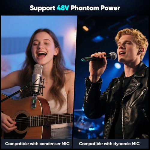 Wireless XLR Transmitter and Receiver | 2.4GHz Wireless Microphone System, 100ft Range, 48V Phantom Power, Ultra-Low Latency