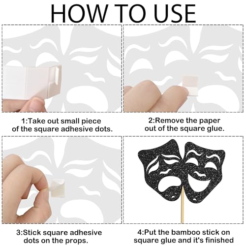 umoni Comedy Tragedy Mask Centerpiece Sticks Glitter Black Theatrical Mask Table Decorations 12PCS Theatrical Masks Party Table Toppers Film Birthday Decor for Movie Night Drama Party Supplies