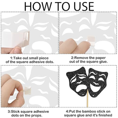 umoni Comedy Tragedy Mask Centerpiece Sticks Glitter Black Theatrical Mask Table Decorations 12PCS Theatrical Masks Party Table Toppers Film Birthday Decor for Movie Night Drama Party Supplies