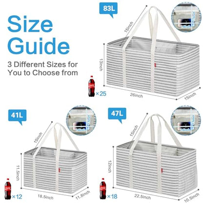 LHZK Standing Extra Large Utility Tote Bag with Metal Wire Frame and the Sides Rinforced, Extra Large Tote Bag with Handle, Reusable Grocery Bags Foldable, Beach Bag, Car Tote (Grey, 26''x15''x13'') - color: Gray, size: 26''x15''x13''-1 Pack
