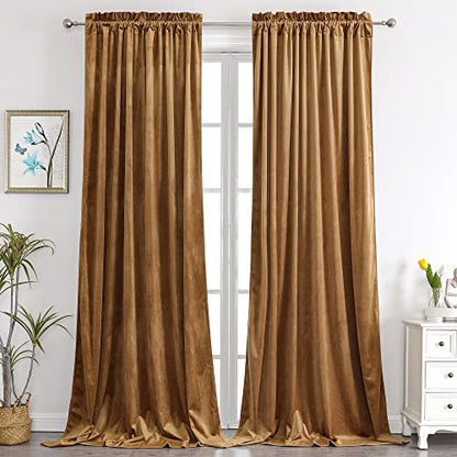 Benedeco Camel Velvet Blackout Curtains 52x84, 2 Panels | Elegant Room Darkening Thermal Insulated Noise Reducing Velvet Drapes with Back Tab and Rod Pocket for Living Room, Bedroom - color: Camel, size: 52"W x 90"L (Pack of 2)
