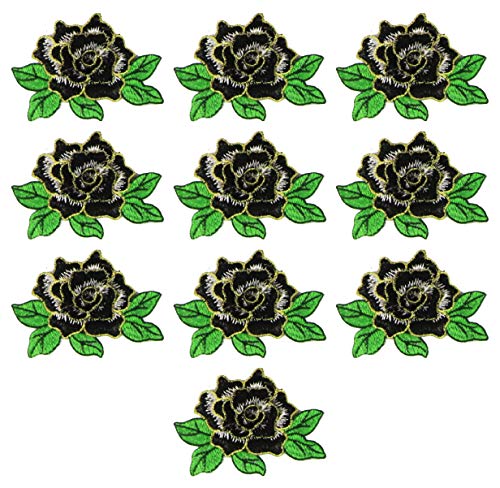 10 Pieces 3D Rose Embroidered Patch Flower Sew on Patches Applique Sewing Crafts Kit for Clothes Jeans Jackets Bags DIY Embellishments Decorations (Black) - color: Black