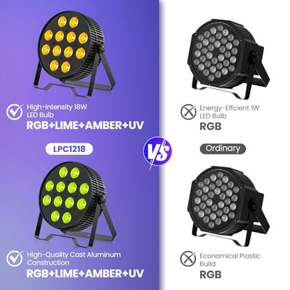 Betopper 12X18W LED Stage Light,6-in-1 RGBAL+UV DJ Par Lights-4 Packs | 12W*18 PCS RGB+Lime Amber UV LEDs, Auto/Sound/DMX512/Master-Slave, Ideal For Parties, Concerts, Theatrical, Uplighting, Event