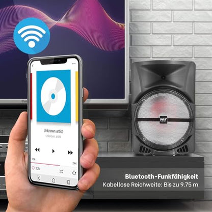 Pyle Wireless Portable PA Speaker System -1200W High Powered Bluetooth Compatible Indoor&Outdoor DJ Sound Stereo Loudspeaker wITH USB MP3 AUX 3.5mm Input, Flashing Party Light & FM Radio -PPHP1544B - color: Charcoal