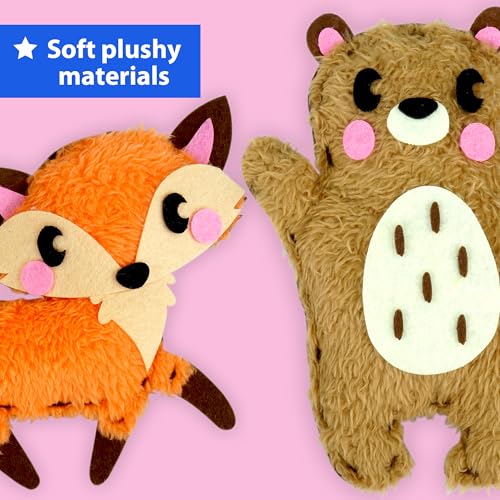 KRAFUN Woodland Animal Sewing Kit for Kids Ages 6+ | 8 Dolls | Sew 8 woodland animals: Bear, Bunny, Fox & Owl. Instructions & felt included. Beginner gift for girls & boys - color: Woodland Animal
