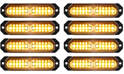 ASPL 8pcs Sync Feature Ultra Slim 12-LED Surface Mount Flashing Strobe Lights for Truck Car Vehicle LED Mini Grille Light Head Emergency Beacon Hazard Warning Lights (Amber) - color: Amber, size: 4.41L x 0.44W x 1.14H Inch