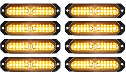 ASPL 8pcs Sync Feature Ultra Slim 12-LED Surface Mount Flashing Strobe Lights for Truck Car Vehicle LED Mini Grille Light Head Emergency Beacon Hazard Warning Lights (Amber) - color: Amber, size: 4.41L x 0.44W x 1.14H Inch