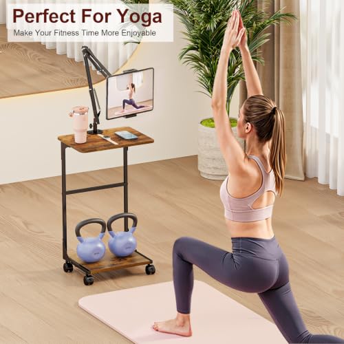 Floor Kindle Tablet iPad Stand with C-Shaped Side Table, Angle Height Adjustable iPad Tablet Kindle Holder for Bed with 360-Degree Rotating Wheels, Compatible with 4.7"-13" Kindle Cell Phone iPhone - size: 11.4"D x 15.4"W x 56.4"H
