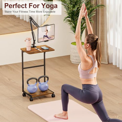 Floor Kindle Tablet iPad Stand with C-Shaped Side Table, Angle Height Adjustable iPad Tablet Kindle Holder for Bed with 360-Degree Rotating Wheels, Compatible with 4.7"-13" Kindle Cell Phone iPhone - size: 11.4"D x 15.4"W x 56.4"H
