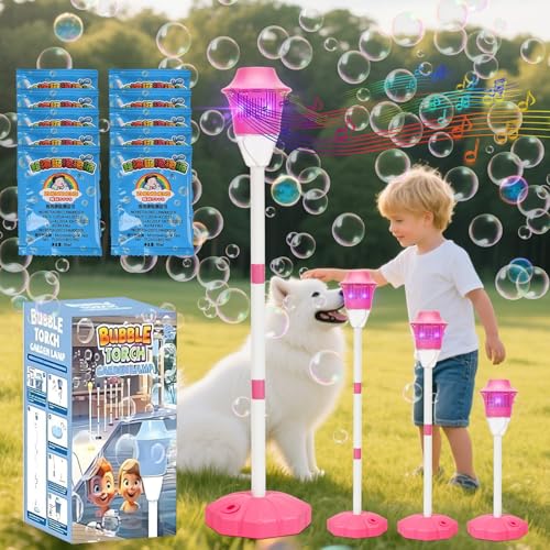 Torch Bubble Machine Maker Stand, Adjustable Height Magical Bubble Torch Garden Lamp Rechargeable Automatic Endless Bubble Fun for All (Pink) - color: Pink