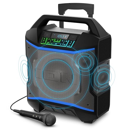 ION Block Rocker 120W Bluetooth Outdoor Speaker with Wheels | Water Resistant, Radio, Karaoke Mic, USB Charging, Stereo Linking, Bass Boost and App Control, for Parties and Outdoor Events - style: 120W water-resistant