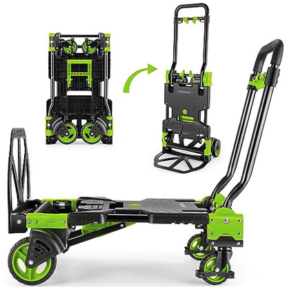Folding Hand Truck Dolly, 330lb Convertible 4 to 2 Wheel Moving Cart, Green | Dolly Cart with Retractable, Aluminum Alloy & Cast Iron Build, Nylon Wheels,Compact Fold,for Moving,Office,Delivery,Outdoor - size: 330LB Green