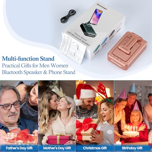 JTEMAN Bluetooth Speaker with Cell Phone Stand,Gifts for Men Tech Gadgets | Big Sound & Clear Bass, Wireless Audio Speaker Stand for iPhone/Android, Foldable Adjustable Phone Holder for Home Office - color: Rose Gold