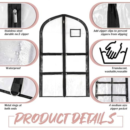 Nuenen 3 Pack Dance Garment Bags for Costumes Clear Dance Recital Organizer with Pockets & Labels, 40 Inch PVC Hanging Costume Bag for Competition Travel, Garment Bag with Compartments(Black) - color: Black