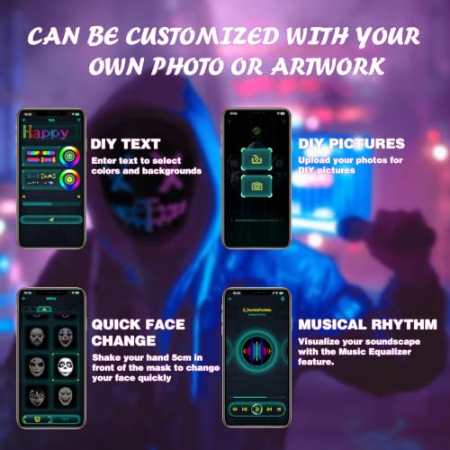 Depointer Life Led Mask with Gesture Sensing, Light up Mask toy for Adult | Bluetooth Ap Controlled, Rechargeable, Customizable Display Perfect for Halloween, Christmas, Birthday Gifts - style: Rechargeable