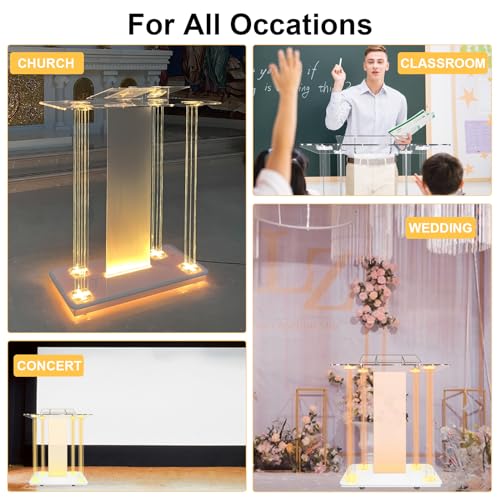 Acrylic Church Pilpits with Wheels, 46'' Church Podium with 15 Colors RGB LED Lights,Podium Stand Lecterns Pulpits for Church, Wedding, Concert Speech, Classroom (40”L*17.7”W *46.6”H) - size: 40”L*17.7”W *46.6”H