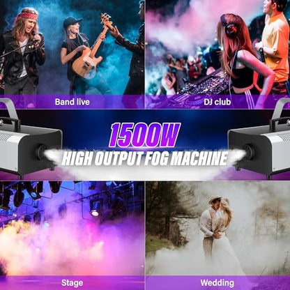 1500W Fog Machine with Remote Control - 16000 CFM High Output Smoke Machine for Halloween, DJ Party & Stage - Rapid Preheat, 2L Tank, Quiet Operation
