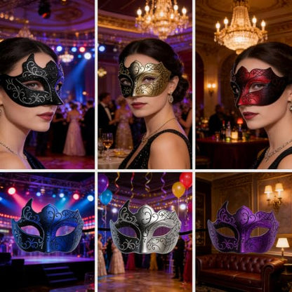 Masquerade Mask for Men Women Couple, Venetian Carnival Mask for Mardi Gras, Halloween, Party Prom Ball Costume - color: Silver