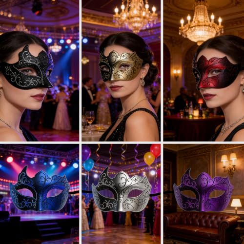 Masquerade Mask for Men Women Couple, Venetian Carnival Mask for Mardi Gras, Halloween, Party Prom Ball Costume - color: Black
