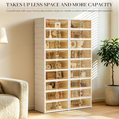 Foldable Shoe Rack Set of 2, 9 Tier Collapsible Shoe Rack with Magnetic Doors, Large Capacity Clear Display Cabinet with Wheels for 18 Pairs, Apartment Entryway - size: 9 Layers-C