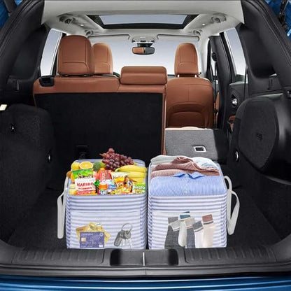 LHZK Standing Utility Tote Bag with Metal Wire Frame and the Sides Rinforced, Large Tote Bag with Handle, Reusable Grocery Bags Foldable, Beach Bag, Car Tote (Blue, 18.5''x11.8''x11.5'') - color: Blue, size: 18.5''x11.8''x11.5''-1 Pack