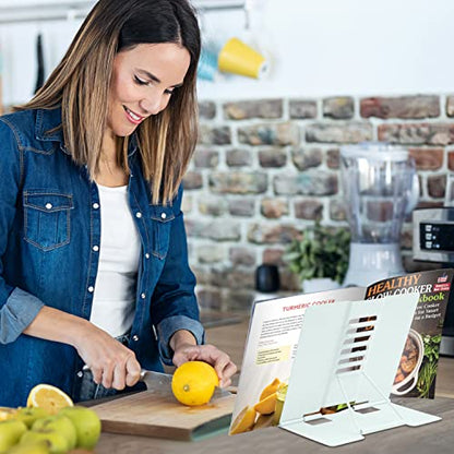 Honagu Book Stand Metal Desk Book Holder, Book Holders for Reading Hands Free, Adjustable Cookbook Documents Holder, Portable Bookstand for Music Books, Textbook, Recipe, Tablet, Ipad (Macaron Green) - color: Macaron Green