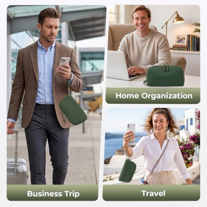 FYY Travel Cable Organizer - 8 Compartments, Lightweight, Water Repellent - color: Green, size: (L) 9.6"× 5.5"× 3.7"