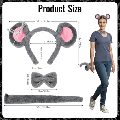 5 Pcs Mouse Costume Set for Couple,Cartoon Chef Costume Accessories with Apron, Hat, Bow Tie, Mouse Headband and Tail for Women Men Cosplay Halloween