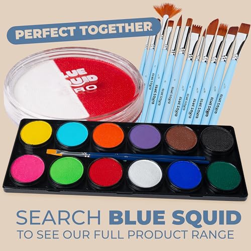 Blue Squid Face Paint Water Based Single Cake Professional Face Paint & Body Paint - Water Activated, Kids Adults Face Painting for Costume, Halloween Makeup, Cosplay - Red & White Face Paint 30g - color: Split Red & White 30g