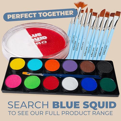 Blue Squid Face Paint Water Based Single Cake Professional Face Paint & Body Paint - Water Activated, Kids Adults Face Painting for Costume, Halloween Makeup, Cosplay - Red & White Face Paint 30g - color: Split Red & White 30g