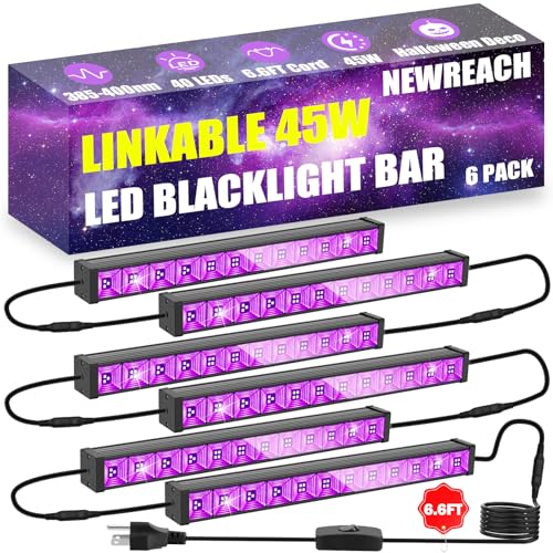 45W*6 Linkable Black Light Bar LED Blacklight with 6.6ft Cord, Glow in The Dark Each Light Up 28x28ft for Neon Party, Body Paint, Fluorescent Poster, Birthday, Halloween, Bedroom - style: 6 Pack