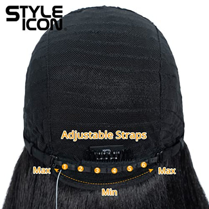 Style Icon 36" Lace Front Wigs Super Long Yaki Straight Wig With Baby Hair 130% Density Synthetic Wig (36 Inches, 1B)