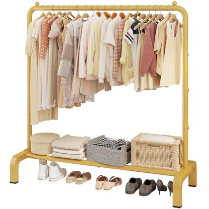 JIUYOTREE Metal 43.3 Inches Garment Rack with Bottom Shelf Clothing Rack for Hanging Clothes Coats Skirts Shirts Sweaters Gold | Metal 43.3 Inches Garment Rack Clothing Clothes Rack with Bottom Shelf for Hanging Clothes Coats Skirts Shirts Sweaters Gold -