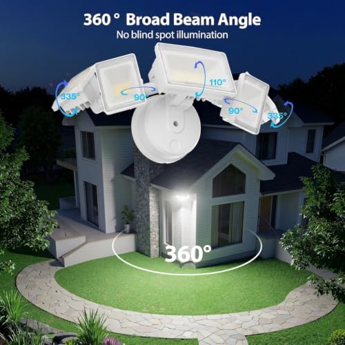 Olafus 180W Flood Lights Outdoor, 18000LM Super Bright Security Lights with 5 Adjustable Heads, IP65 Waterproof, Hardwired Switch Controlled, 6500K, Aluminum LED Flood Light for House Yard White - color: White
