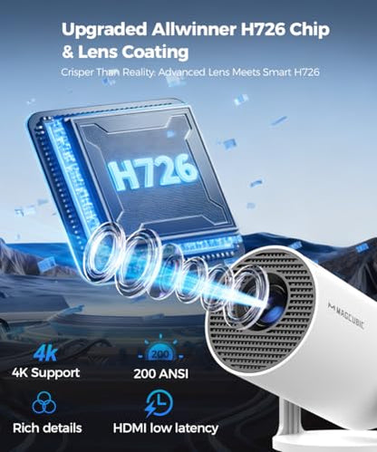 Magcubic HY300PRO Wi-Fi 및 블루투스가 있는 미니 프로젝터, 4K 지원 스마트 휴대용 프로젝터 자동 키스톤, 에어 마우스 리모컨, 음성 제어, 180도 회전, 홈 비디오 프로젝터 안드로이드 11