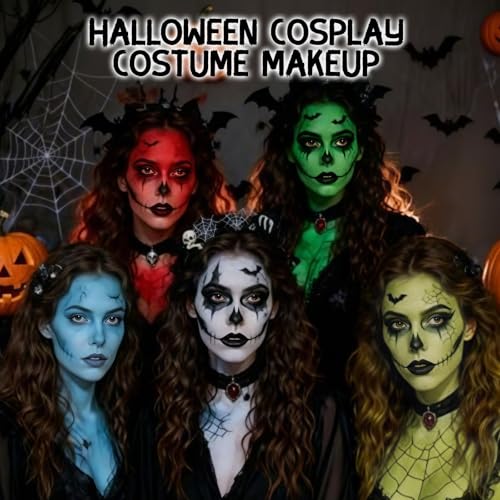 Halloween Makeup Kit for Witch, Complete SFX Costume Set with Green Face Paint, Witch Fake Nose, Water-Based Face Paint Set for Halloween Cosplay SFX Makeup, Costume Parties, Theater - color: Green