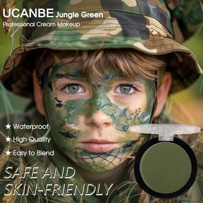 UCANBE Jungle Green Face Body Paint Makeup Foundation, Non-Toxic Cream Greasepaint, Face Painting Kit for for Kids & Adult Halloween Parties, Monster Witch Orcs Hulk Camo Hunting SFX Cosplay Costumes - color: Jungle Green