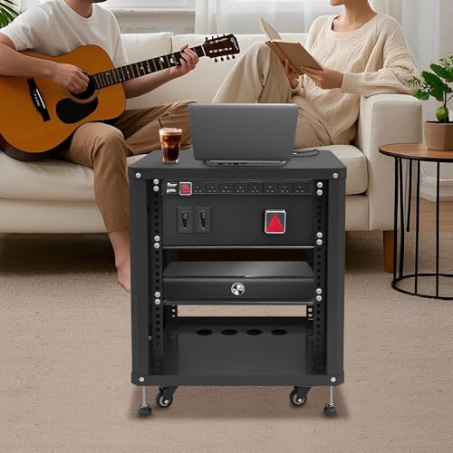 12U Stereo & Server Rack with Caster Wheels, Rolling Network Cabinet,Open Frame,Carbon Steel AV Equipment Stand with Side Handles (12U B) - size: 12U B
