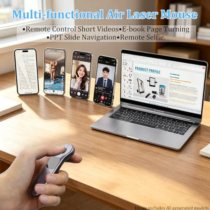 2 in 1 Air Mouse Wireless Bluetooth Presentation Clicker with Touchpad,Rechargeable Handheld Remote Mice Page Turner for PPT/TikTok/Camera/Kindle App,for Phone Tablet PC Laptop Computer-Silver - color: Gray