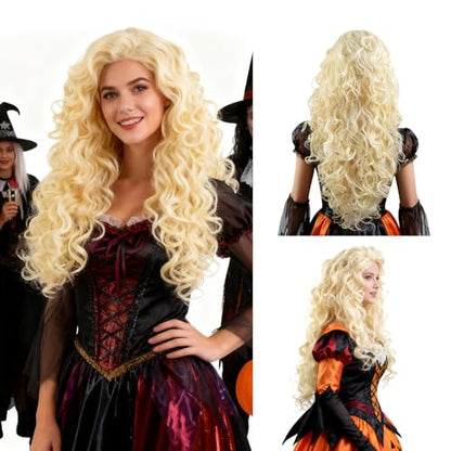 Onedor Long Hair Curly Wavy Full Head Halloween Wigs Cosplay Costume Party Hairpiece (613#-Pale Blonde) - color: 613#-Pale Blonde