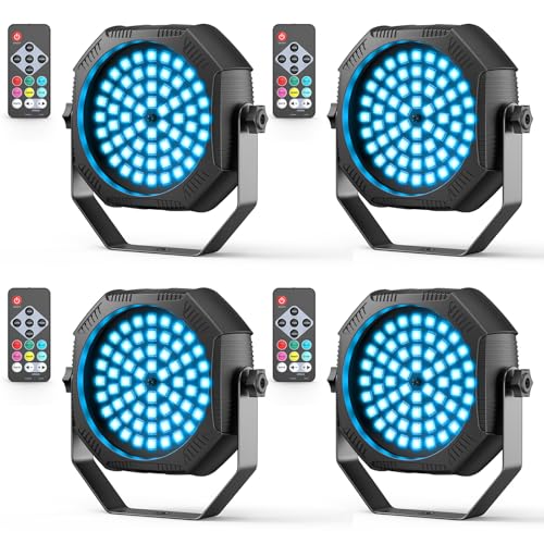 Battery Powered Stage Lights, Rechargeable Strobe Lights USB Powered Auto Sound Activated Control, 30W RGB LED Wireless Uplights for Events Wedding Party DJ Stage Dance - 4Packs - color: 4Pcs