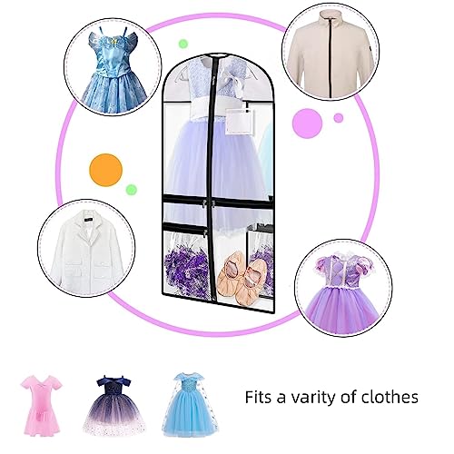 3 Pack Clear PVC Dance Costume Bags, 39 Inch Garment Bag for Dance Competitions, Kids Hanging Clothes Cover for Closet Storage with Accessories Pockets - size: 3 Pack