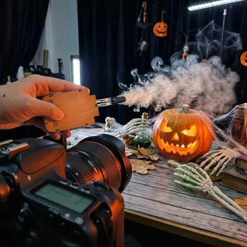 Portable Mini Fog Machine Handheld Smoke Maker with Remote Control Wireless Wooden Fogger Kit for Photography Video Cosplay Props Food Styling Includes Carrying Case and Fluid (Round-Bottom Style) - color: Round-Bottom Style