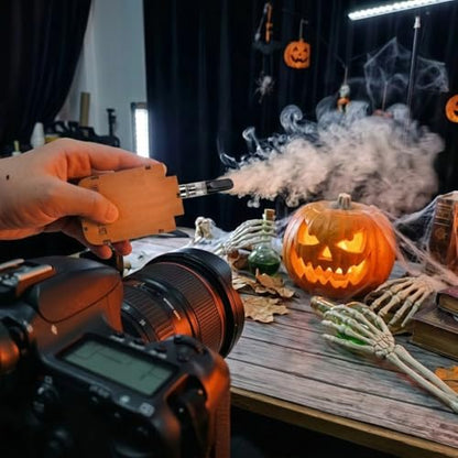Portable Mini Fog Machine Handheld Smoke Maker with Remote Control Wireless Wooden Fogger Kit for Photography Video Cosplay Props Food Styling Includes Carrying Case and Fluid (Round-Bottom Style) - color: Round-Bottom Style