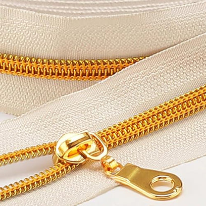 The Yards Bulk Zipper(#5), Beige Nylon Coil Zipper with Gold Teeth - 10PCS Sliders for DIY Sewing Craft Bags - color: Gold-Beige