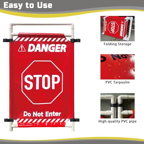 Safety Caution Barricade 3Panels Foldable Security Signs With PVC Tarp Removable Safety Barrier Wet Floor Guard Symbol Clear Printing Safety Fence(Red3) - color: Red- 3pcs