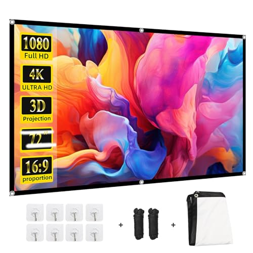 Projector Screen 72 inch，Portable Movie Projector Screen 16:9 HD Indoor Outdoor Double Sided Rear Projection Screen Video for Home, Party, Office, Classroom - size: 72 inch